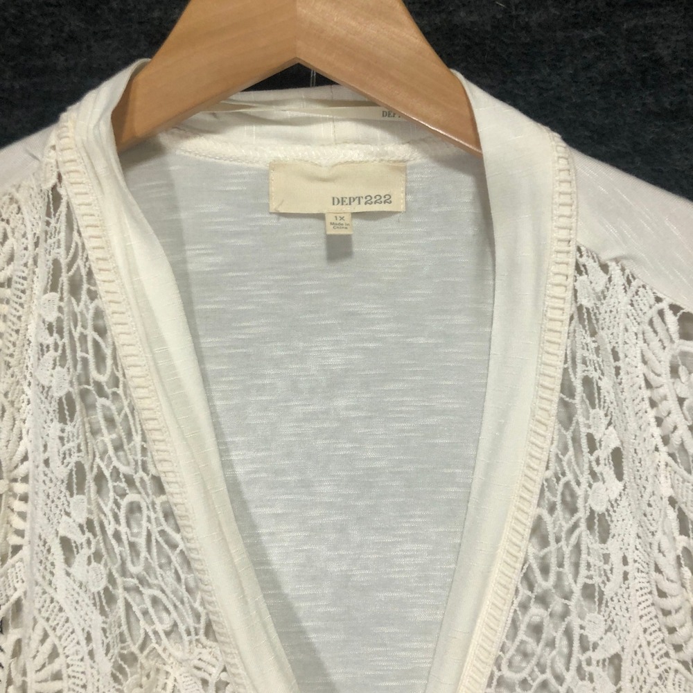 Dept222 Lace Overlay Vest Sleeveless Draped Open Front Cream 1X - Picture 3 of 10